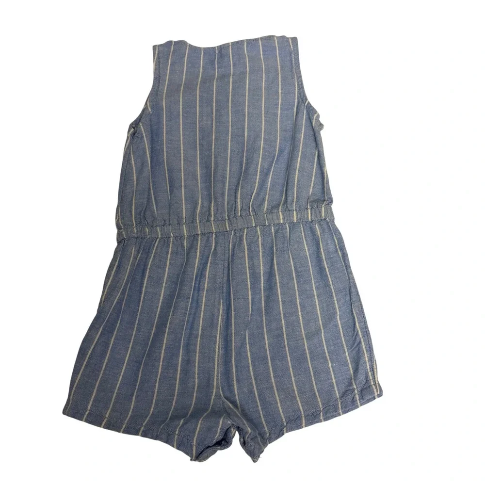 Old Navy Baby Girl Blue White Striped Linen Blend Romper 18-24M Sleeveless